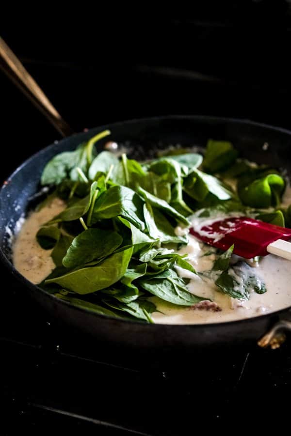 Adding spinach to creamy garlic sauce