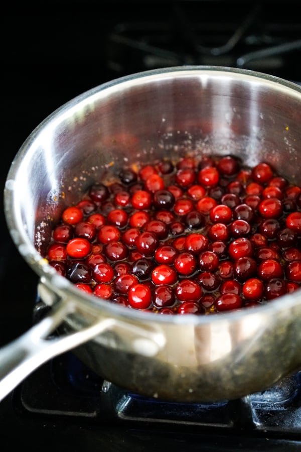 Cooking cranberries in a pot