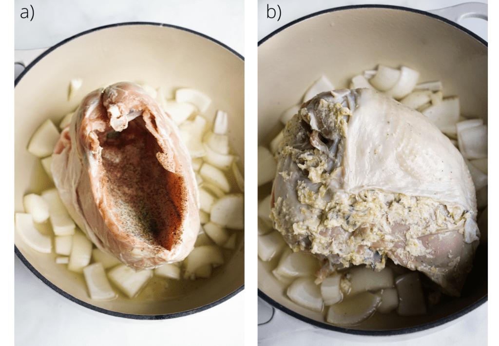 The process of seasoning turkey breast