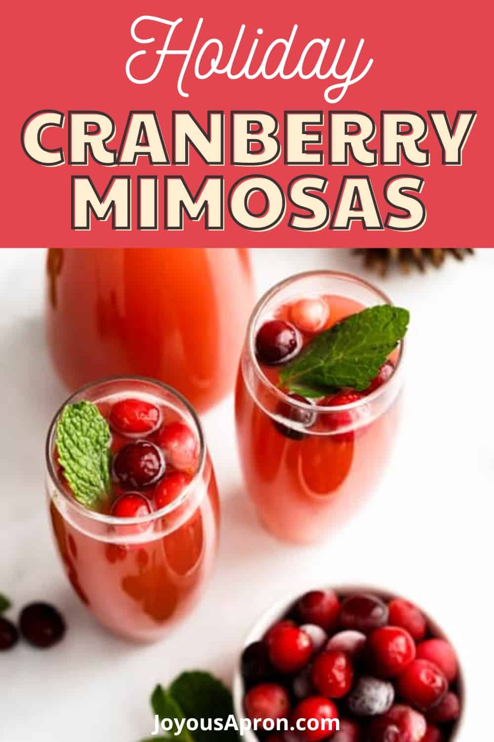 Cranberry Mimosa - Mimosa cocktail with a festive twist! This cranberry mimosa is a fizzy and delicious alcoholic drink perfect for the holidays! via @joyousapron