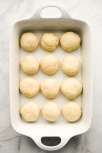 Dough balls in baking dish