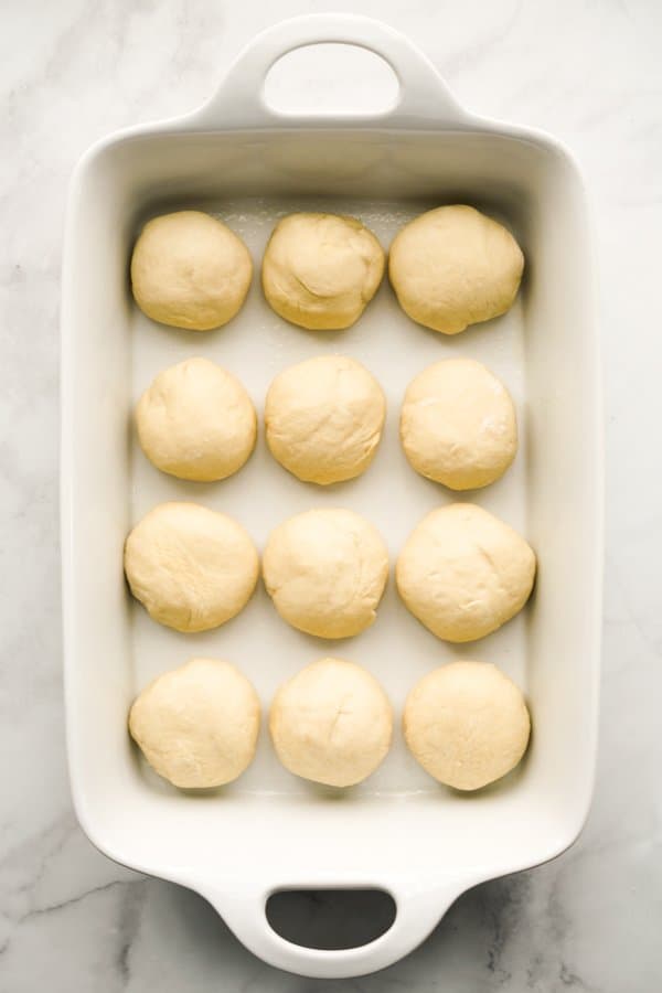 Dough balls in baking dish