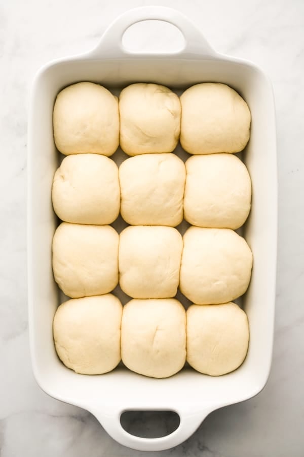 Risen dough in casserole dish