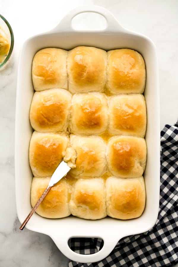 Top down view of 12 honey butter rolls