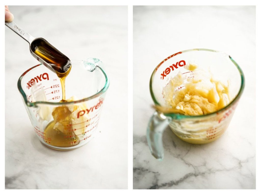 Adding honey to the honey butter compound then combining it.