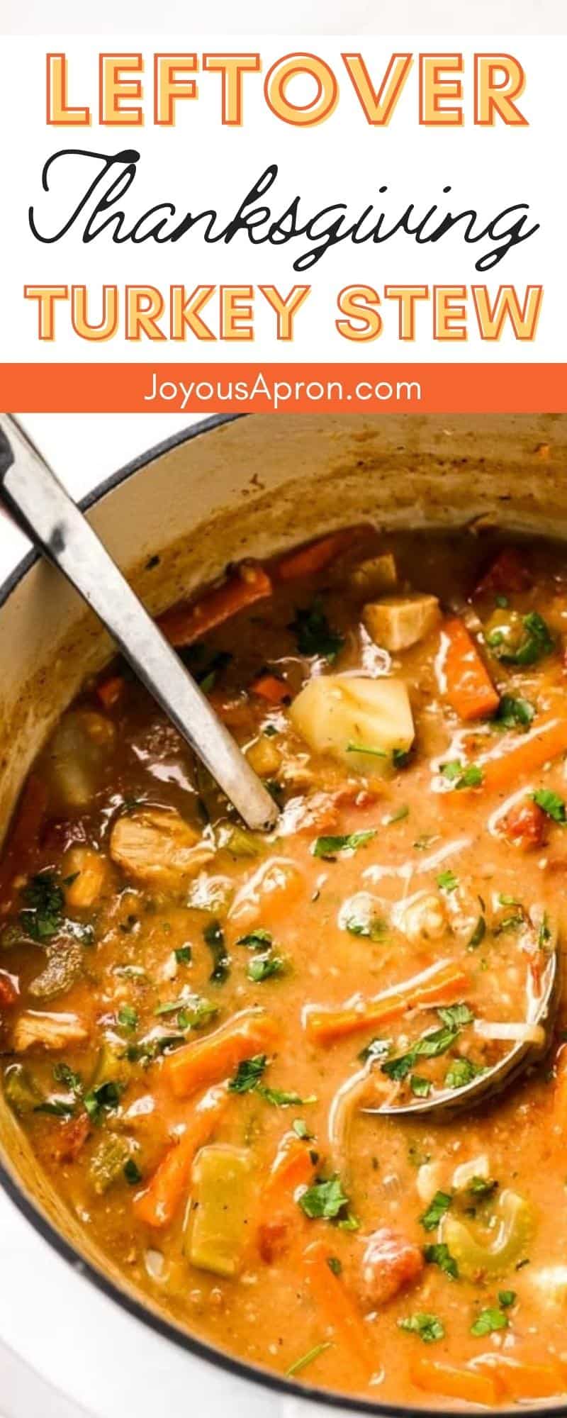 Turkey Stew - leftover turkey soup recipe! Combined with carrots, celery, tomatoes and potatoes for a healthy, warm and hearty meal. Comfort food for the body and soul! via @joyousapron