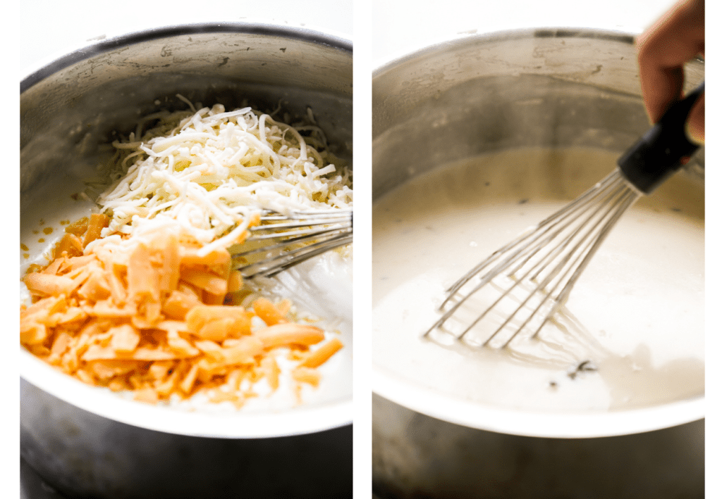 Making cheese sauce in a pot