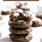 Pinterest pin featuring a stack of chocolate marshmallow cookies