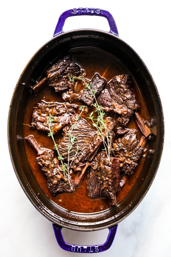 Braised beef short ribs in Dutch oven