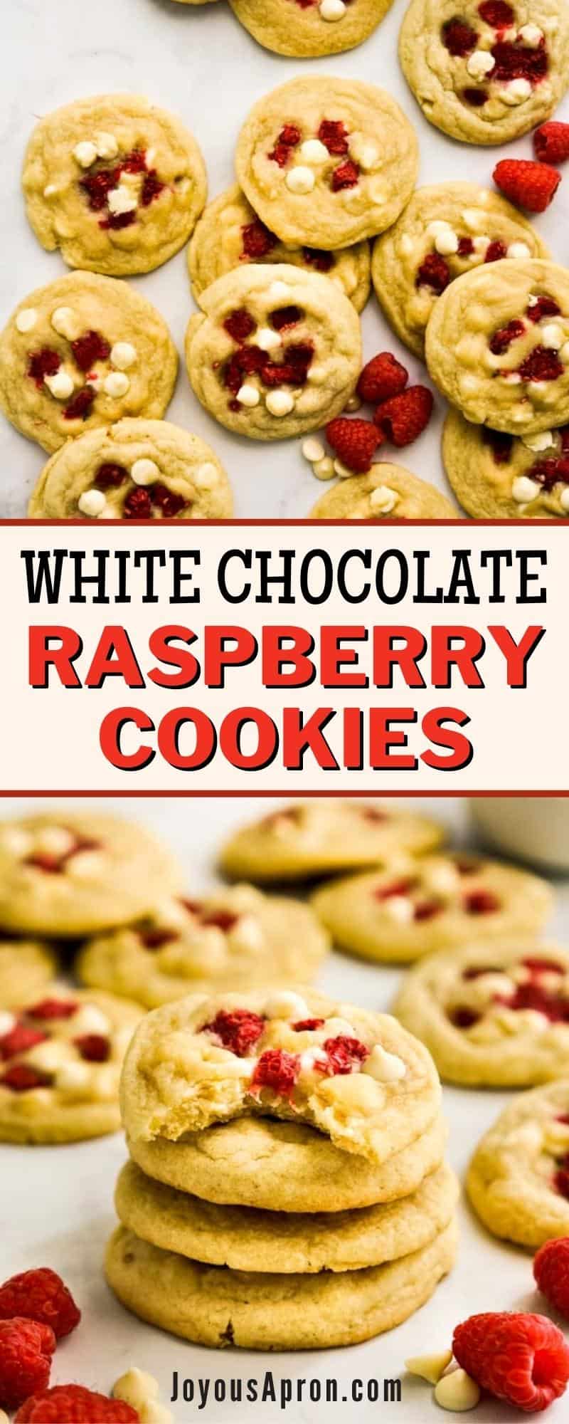 White Chocolate Raspberry Cookies - Soft and chewy festive cookies loaded with raspberry and white chocolate chips. Easy and perfect for Christmas holiday baking! via @joyousapron