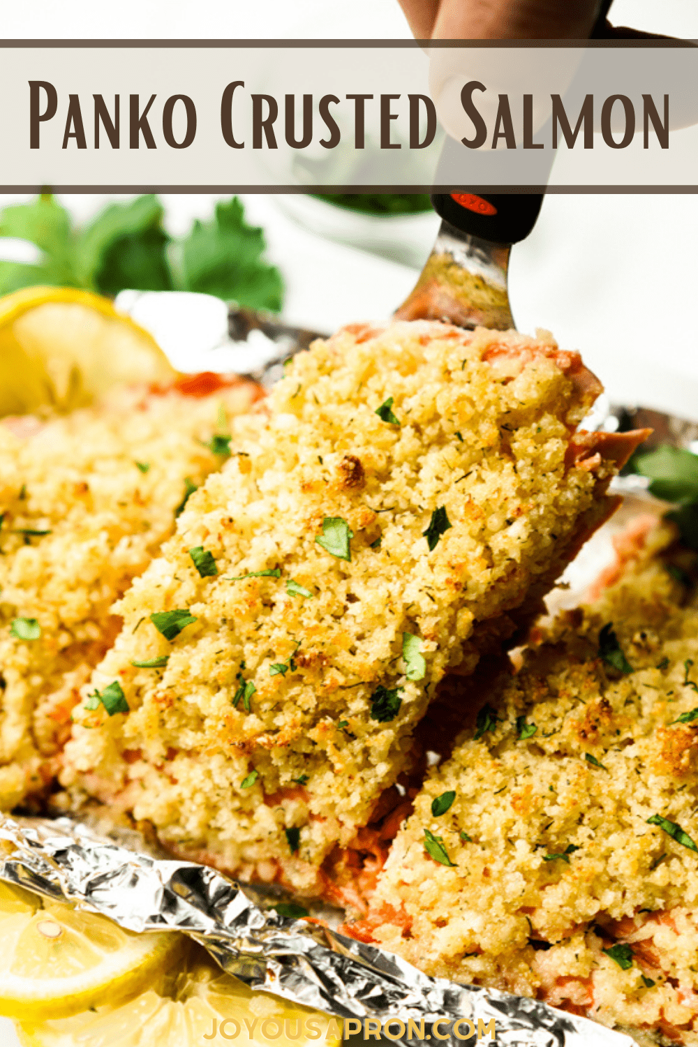 Panko Crusted Salmon - Easy and healthy fish and seafood dinner ready under 20 minutes! Juicy baked salmon topped with crispy Panko and parmesan crust. via @joyousapron