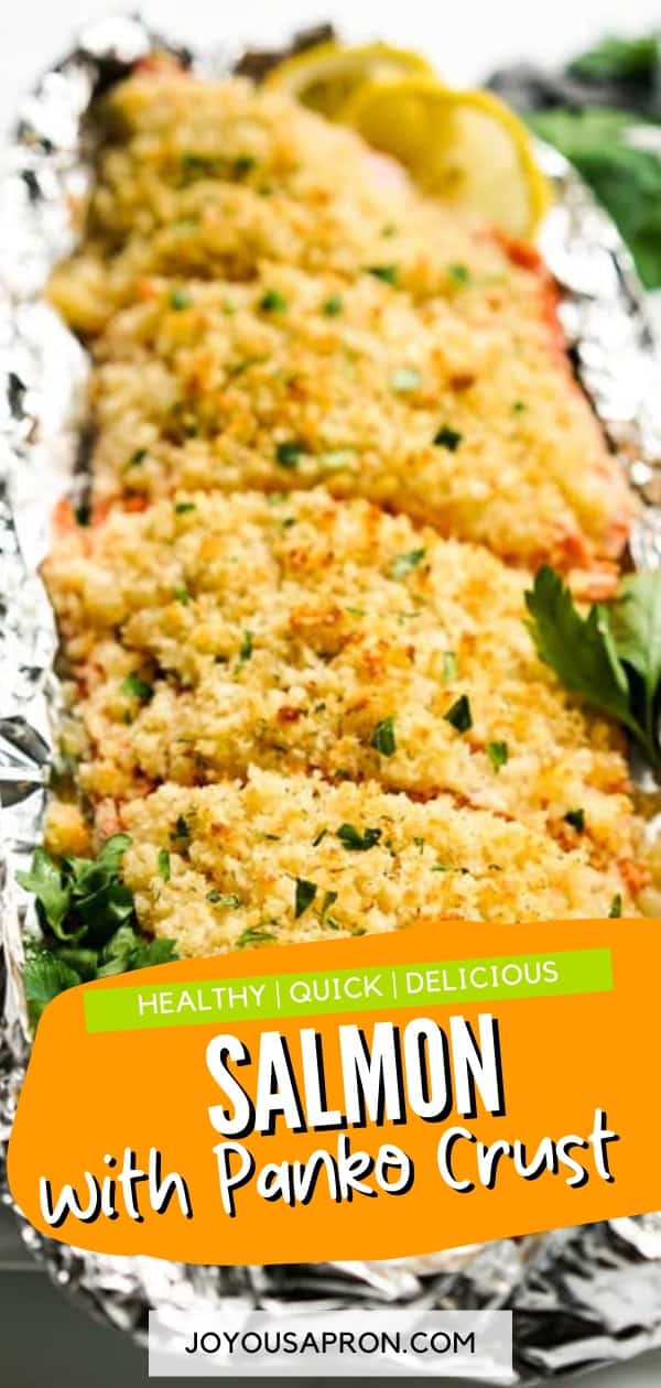Panko Crusted Salmon - Easy and healthy fish and seafood dinner ready under 20 minutes! Juicy baked salmon topped with crispy Panko and parmesan crust. via @joyousapron