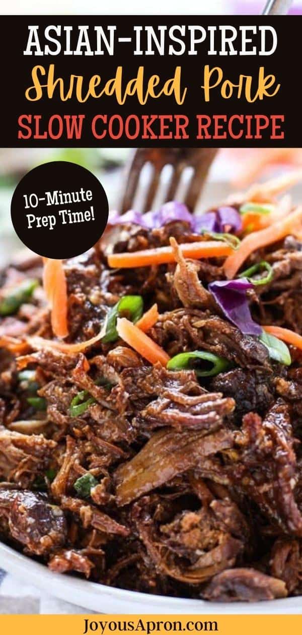 Slow Cooker Asian Shredded Pork - pulled pork made in crockpot, using Asian inspired seasoning. Pork is tender, fall-apart, and perfect as sandwich, tacos, served on rice or noodles. Easy to make and is the perfect weeknight dinner and meal prep. via @joyousapron