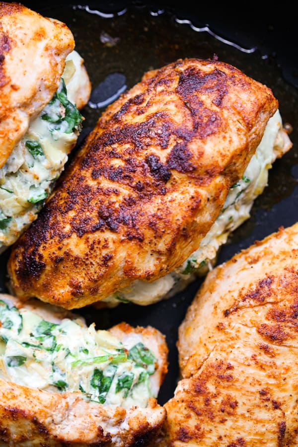 Closeup on Spinach Artichoke Chicken Breast