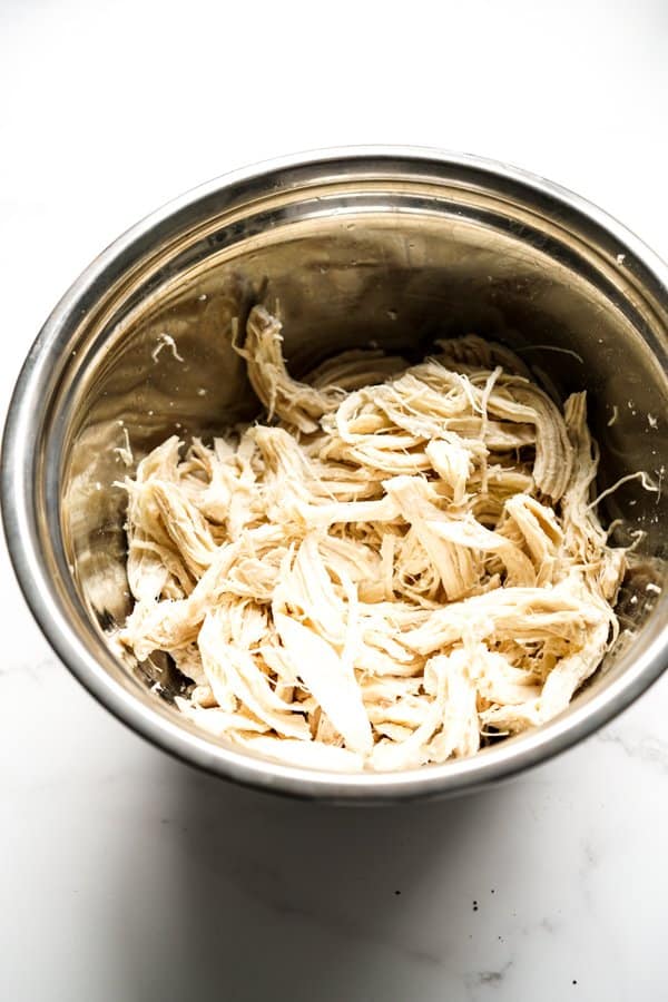 Shredded chicken breast in a bowl