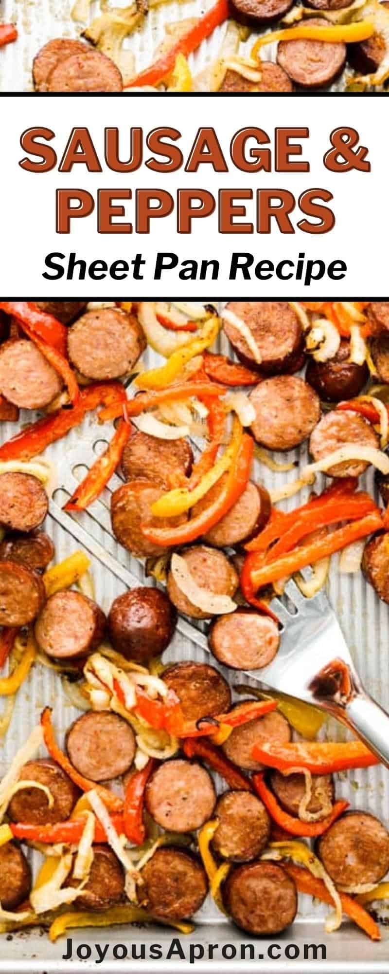 Sheet Pan Oven Baked Sausage and Peppers - Easy weeknight dinner ready under 30 minutes! Low carb, quick and yummy! Sausage, peppers and onions baked in the oven on just one pan. Easy cleanup! via @joyousapron