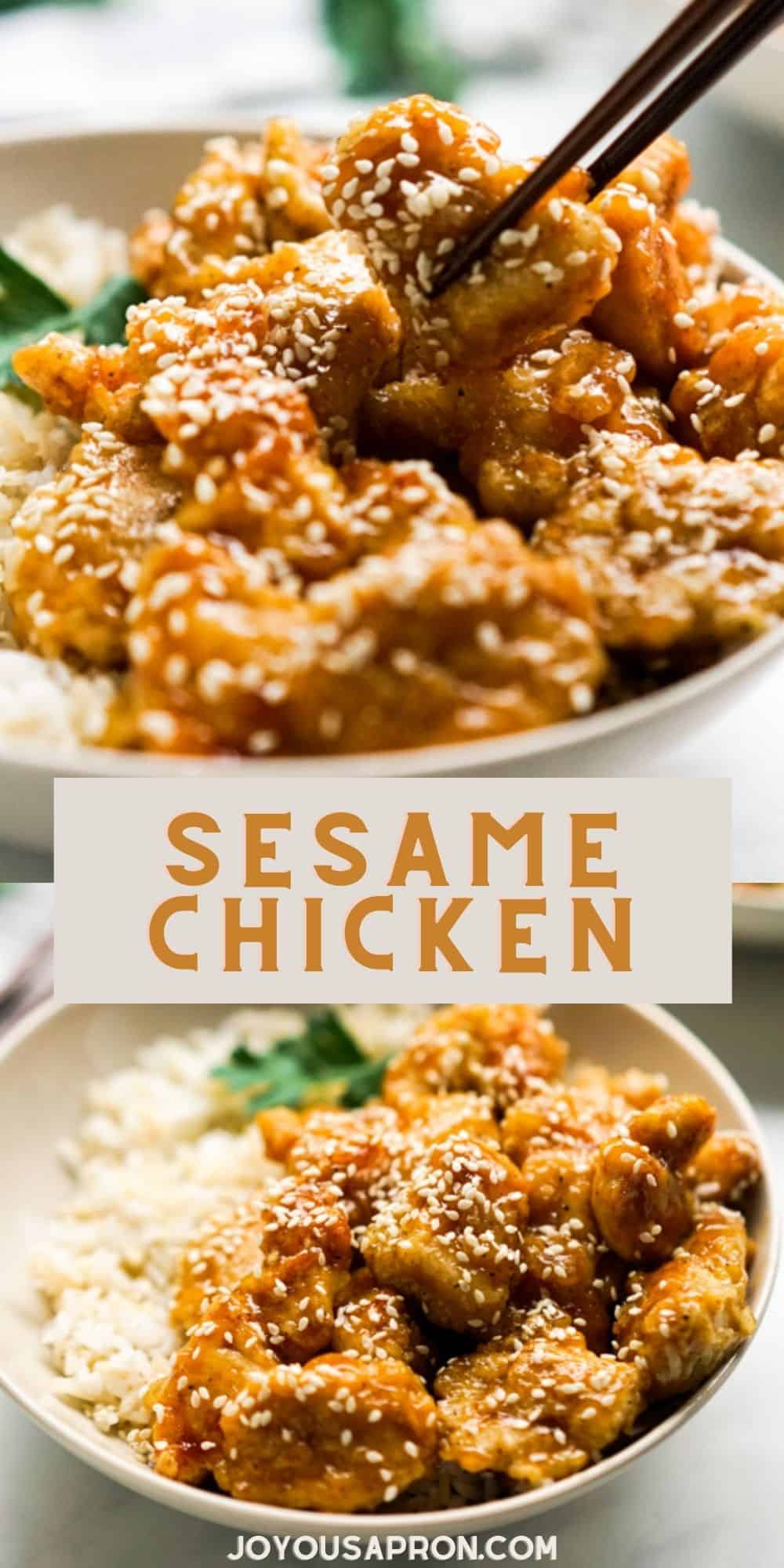 Sesame Chicken - Crispy breaded chicken coated in a sticky sweet Asian inspired Honey Sesame Sauce. This chicken recipe is easy, delicious, and much healthier than Chinese takeout! via @joyousapron