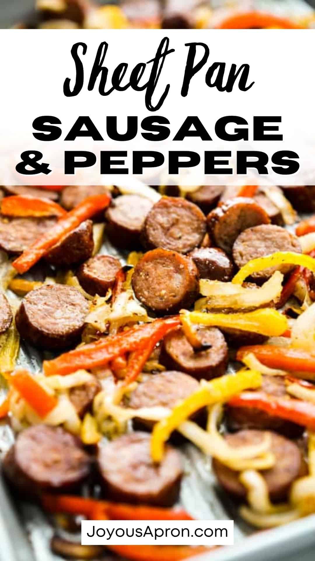 Sheet Pan Oven Baked Sausage and Peppers - Easy weeknight dinner ready under 30 minutes! Low carb, quick and yummy! Sausage, peppers and onions baked in the oven on just one pan. Easy cleanup! via @joyousapron