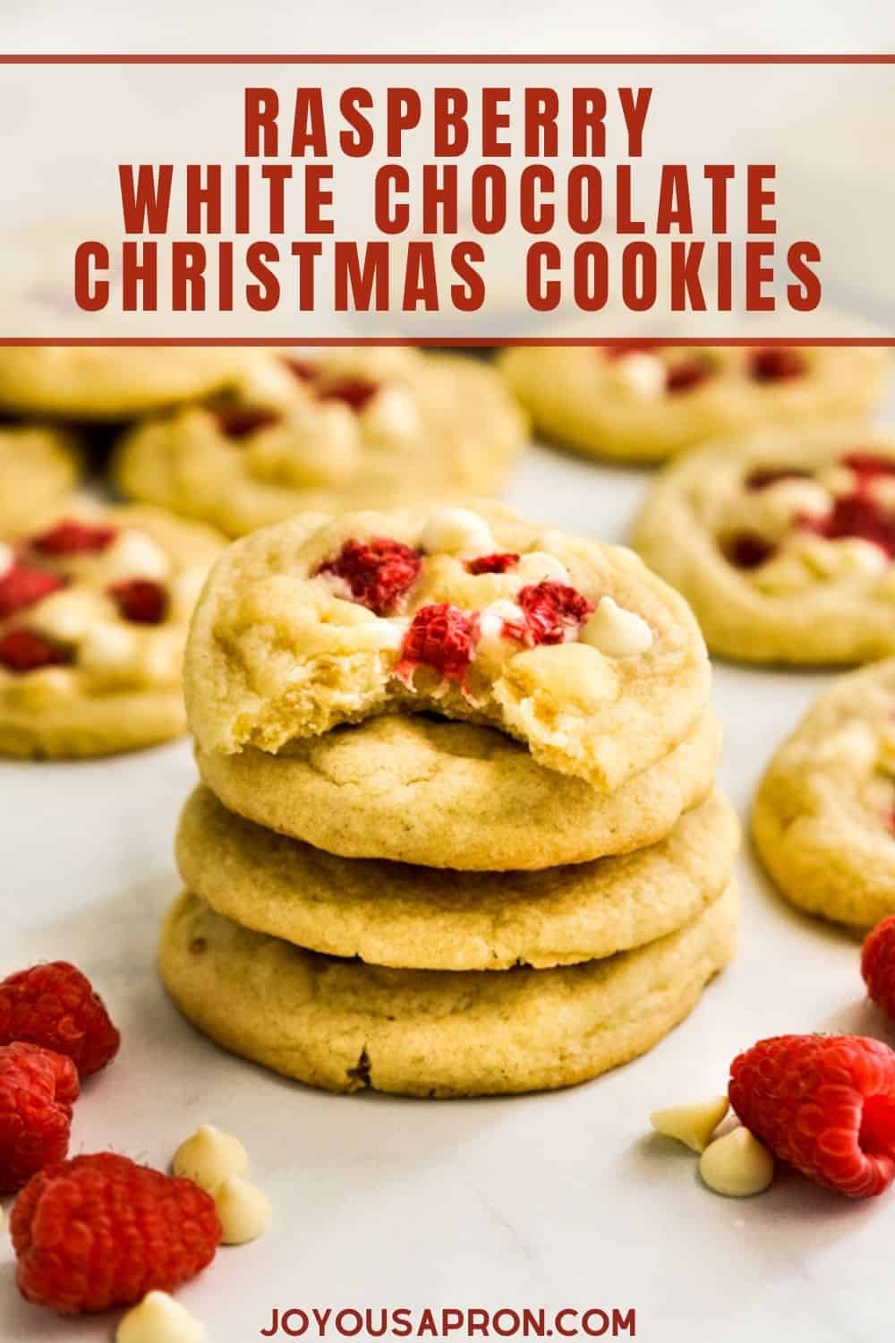 White Chocolate Raspberry Cookies - Soft and chewy festive cookies loaded with raspberry and white chocolate chips. Easy and perfect for Christmas holiday baking! via @joyousapron