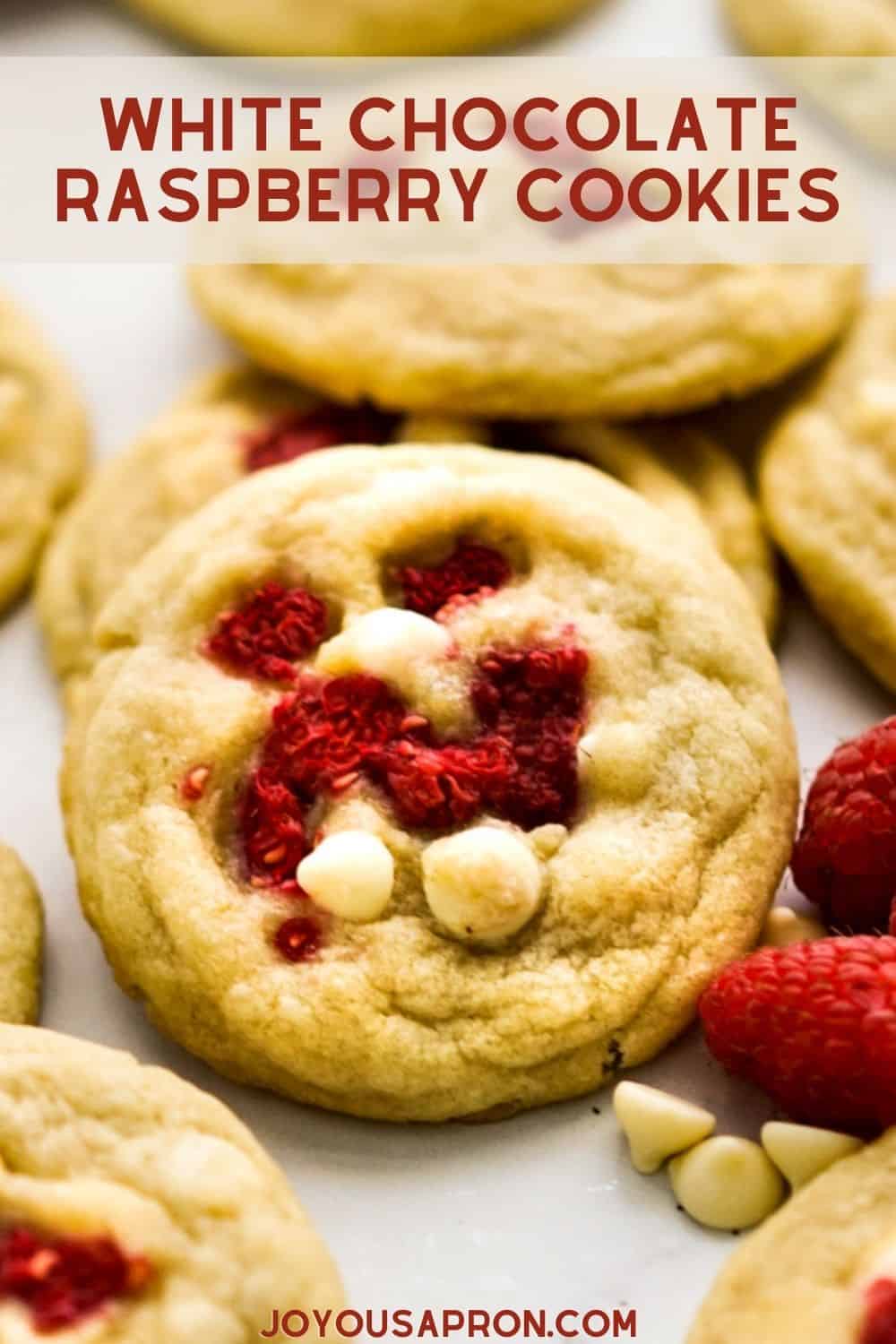 White Chocolate Raspberry Cookies - Soft and chewy festive cookies loaded with raspberry and white chocolate chips. Easy and perfect for Christmas holiday baking! via @joyousapron