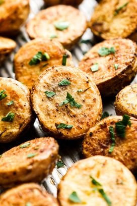 Halved roasted mini potatoes