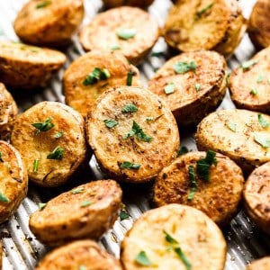 Halved roasted mini potatoes