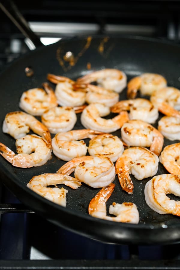 Sear shrimp on skillet