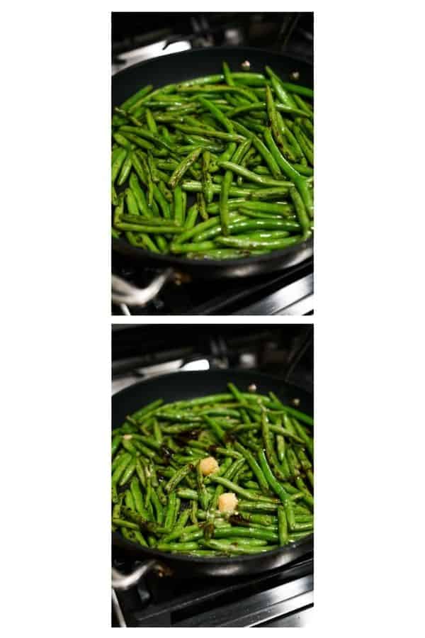 Stir frying green beans in large skillet