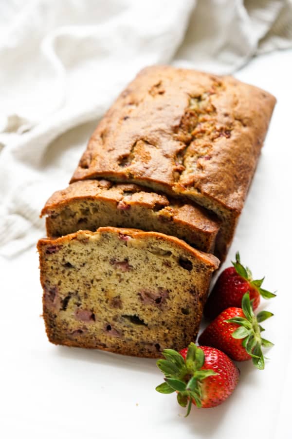 A load of banana bread with strawberries