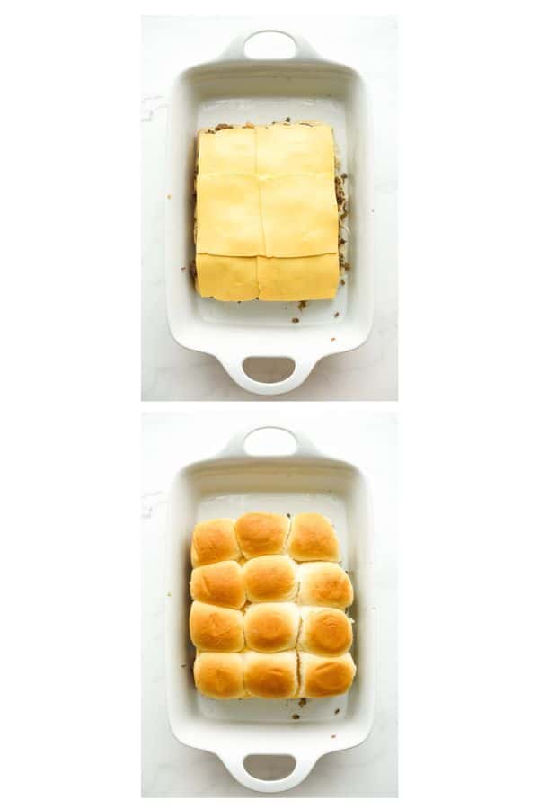 Adding cheese and top bun to slider
