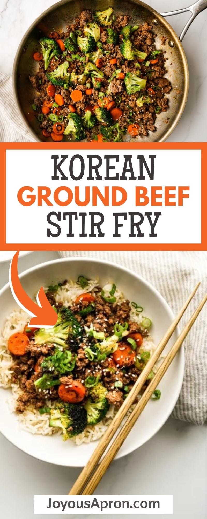 Korean Ground Beef Stir Fry - easy Ground Beef Stir Fry recipe for a quick and yummy dinner! Ground lean beef, broccoli, carrots, garlic tossed in a bold-flavored zesty, savory and sweet Korean inspired sauce. via @joyousapron