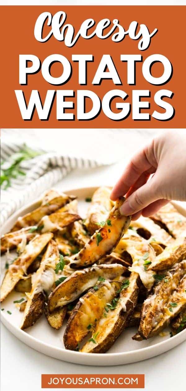Cheesy Potato Wedges - Crunchy on the outside and soft on the inside, these seasoned potato wedges are baked with gooey melted cheese. Yummy and easy potato fries side dish, perfect as appetizers as well! via @joyousapron
