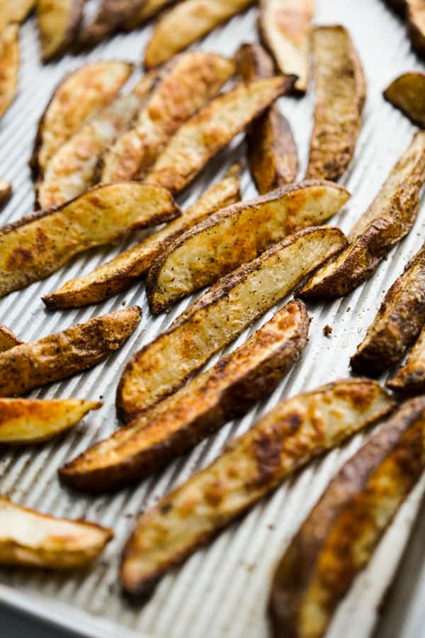 Crispy Baked Potato Fries on baking sheet