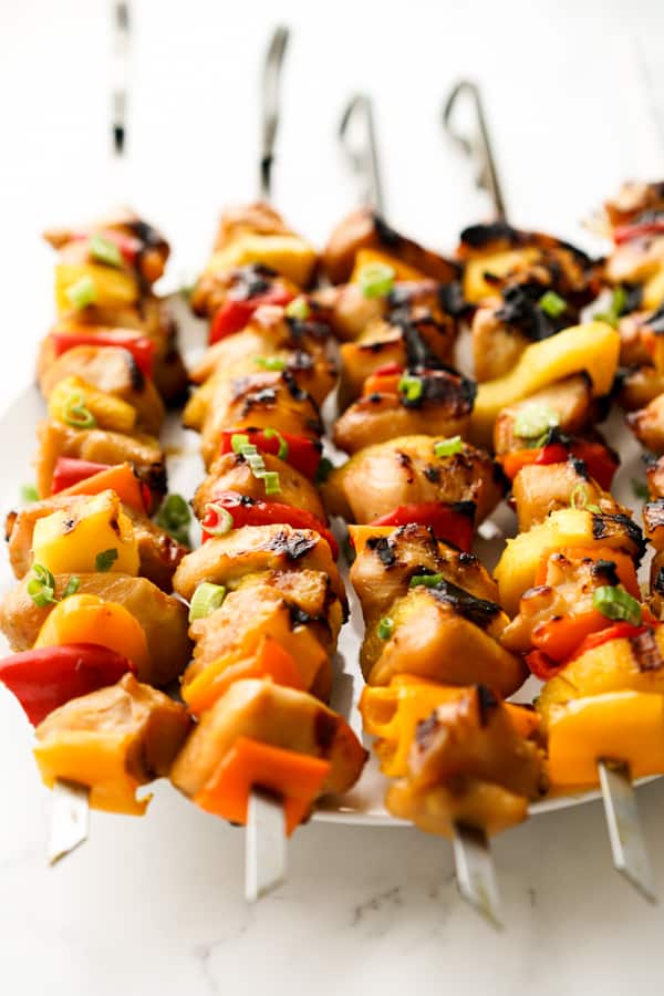 Sticks of Teriyaki Chicken Skewers on a plate