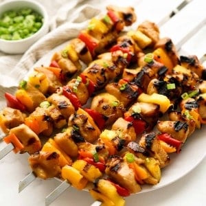 teriyaki chicken pineapple and bell peppers on skewers