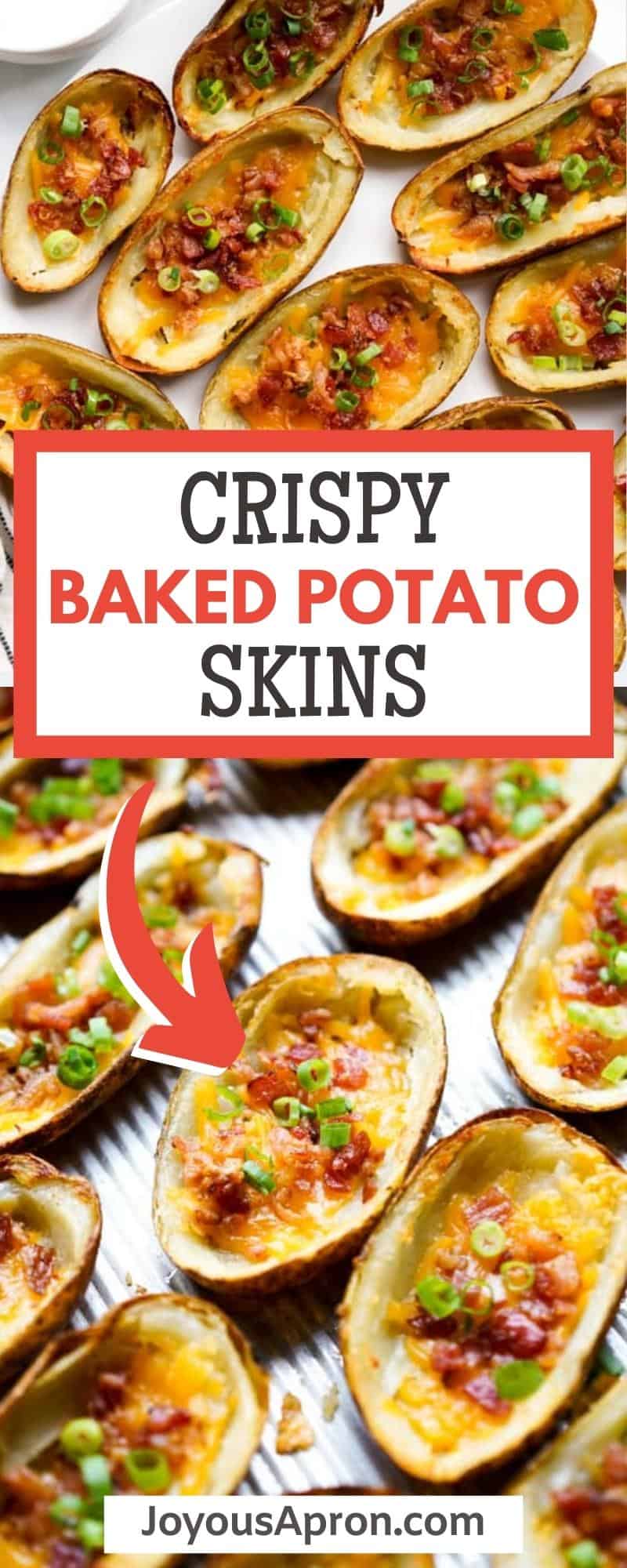 Crispy Baked Potato Skins - oven baked potato skins that are crispy and flavorful! Loaded with bacon, cheddar cheese and green onions, it makes the best appetizer and finger food for parties and game days. via @joyousapron