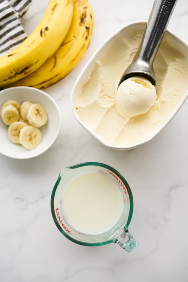 bananas, ice cream and milk