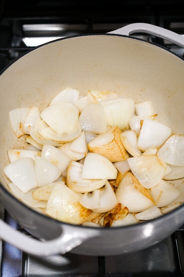Browning onions in a large pot