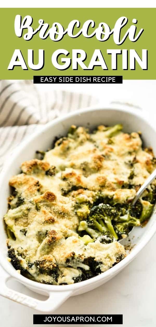 Broccoli au Gratin - creamy and cheesy broccoli casserole recipe! Roasted seasoned broccoli is topped with a creamy bechamel sauce and a golden brown parmesan and breadcrumbs topping. It's the perfect vegetable side dish for the Thanksgiving and Christmas holidays. via @joyousapron