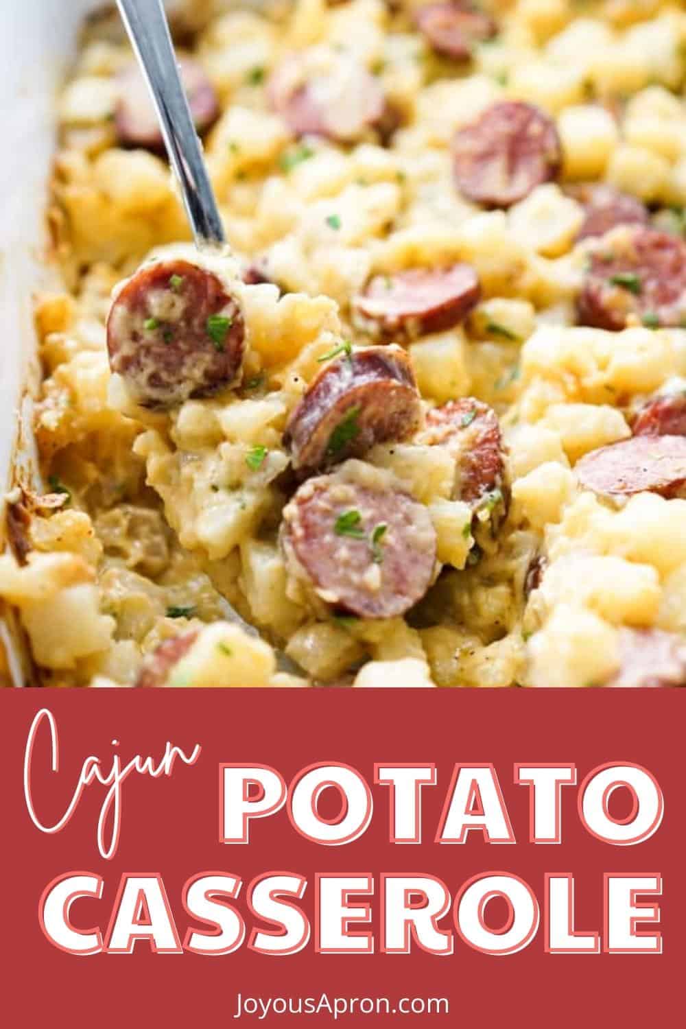 Potato Casserole with Andouille Sausage - Cajun and Creole potato recipe! Rich and creamy cheesy hash brown potato casserole combine with andouille sausage, then oven baked until its bubbly and golden brown. via @joyousapron
