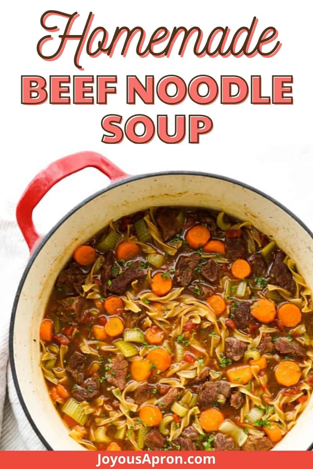 Beef Noodle Soup - tender steaks, egg noodles, carrots, celery, and tomatoes simmered in flavorful herb-infused beef broth. Cozy and comforting homemade soup recipe for the Fall and winter! via @joyousapron