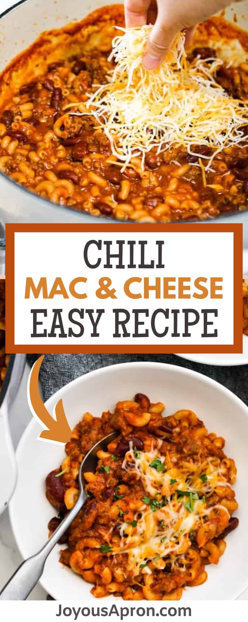 Chili Mac and Cheese - easy 30-minute one pot dinner combining macaroni and cheese and chili, to form a thick and hearty one pot meal. Loaded with pasta, black beans, tomatoes, chili powder, and cheese. via @joyousapron