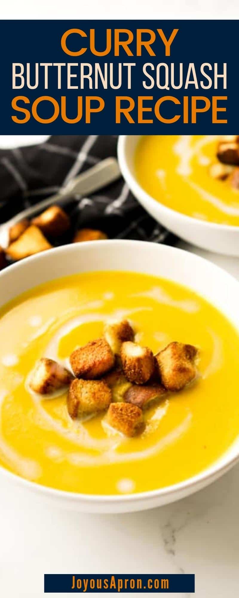 Curry Butternut Squash Soup - a cozy and healthy Fall soup recipe! Thick and creamy Curry Butternut Squash Soup combines butternut squash, coconut milk, curry powder, carrots, onions, and garlic. Very flavorful and yummy. via @joyousapron