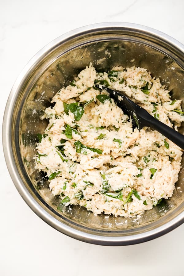Chicken and spinach filling in a bowl