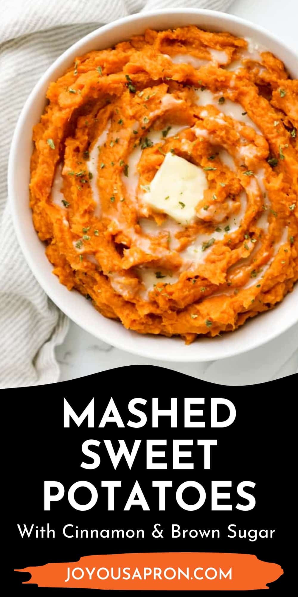 Cinnamon Brown Sugar Mashed Sweet Potatoes - creamy mashed sweet potatoes infused with brown sugar and cinnamon flavors. This sweet potato side dish is perfect for the Thanksgiving and Christmas holidays! via @joyousapron