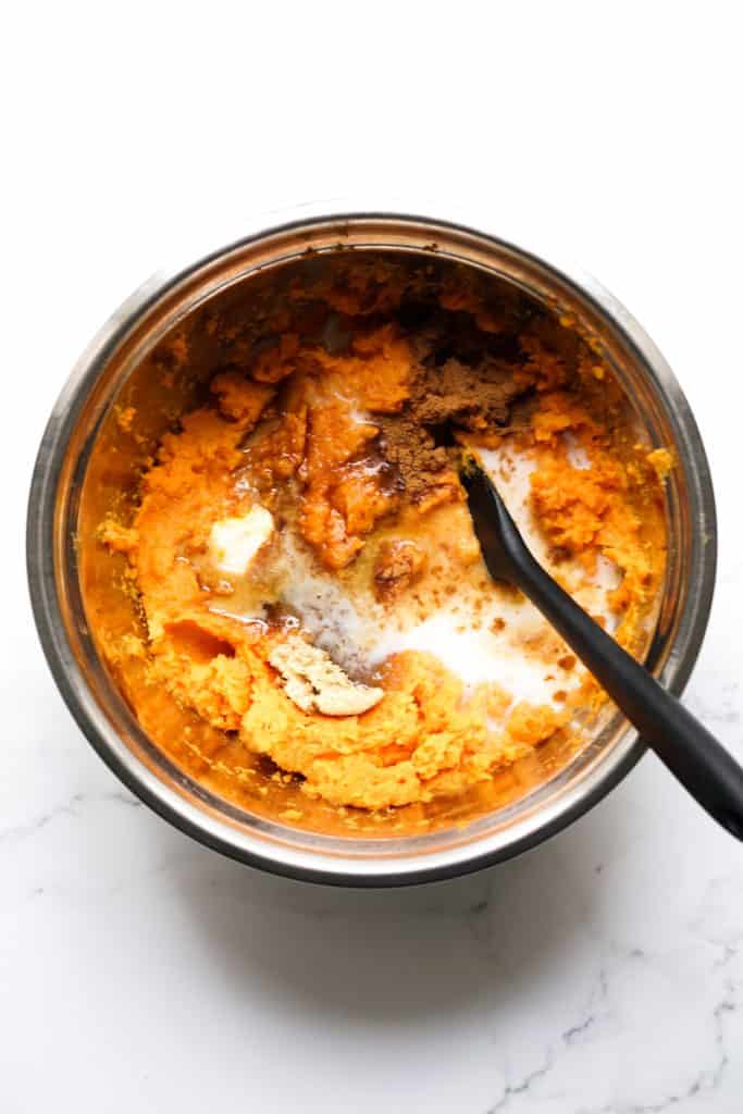 Mashed potatoes with brown sugar, cinnamon, milk, butter added on top