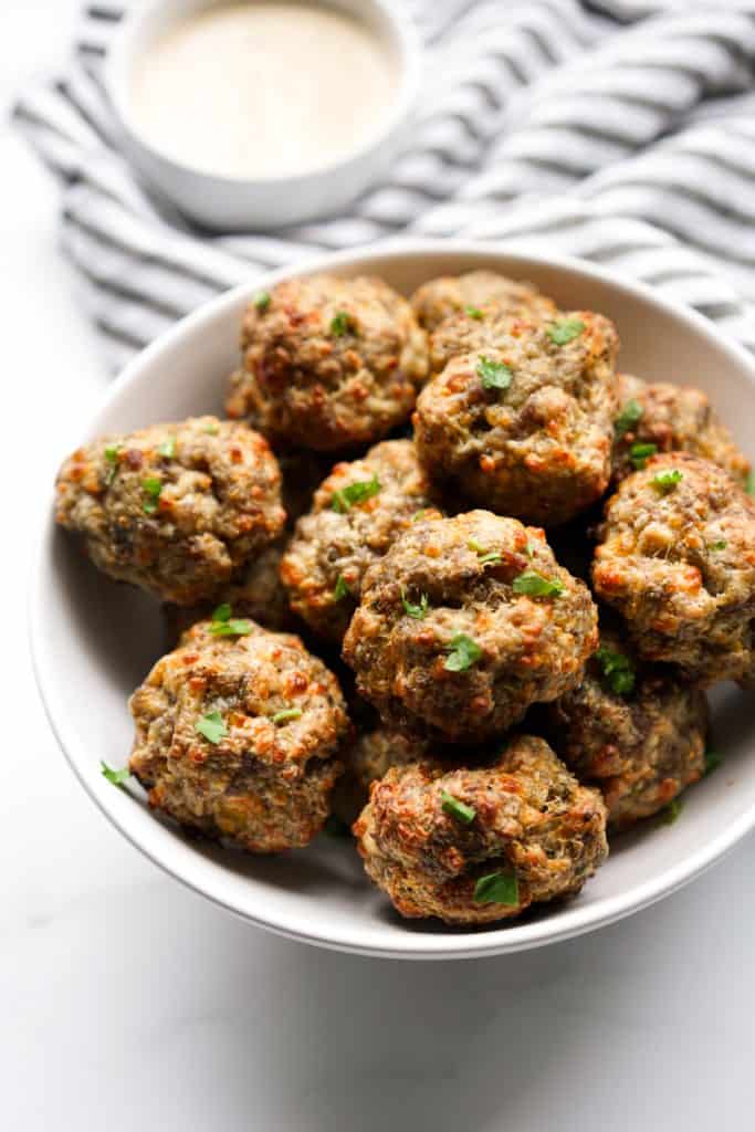 A bowl of bisquick sausage balls