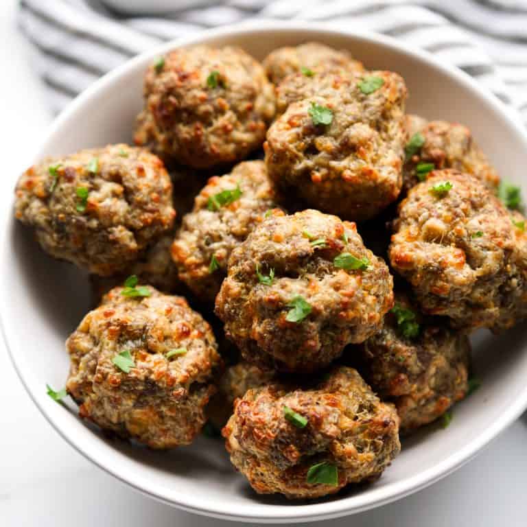 A bowl of bisquick cream cheese sausage balls