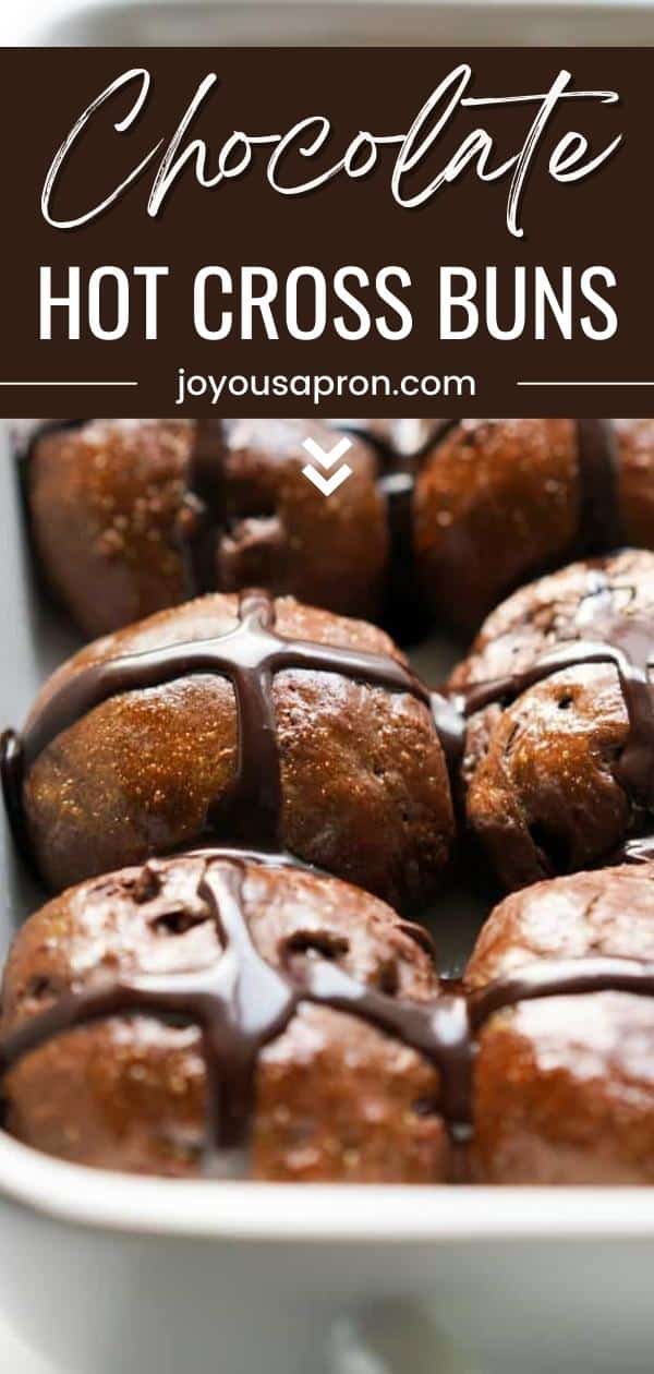 Chocolate Hot Cross Buns - These Easter hot cross buns are loaded with chocolate and chocolate chips, topped with chocolate crosses. Buns are soft and fluffy, super decadent and delicious! via @joyousapron
