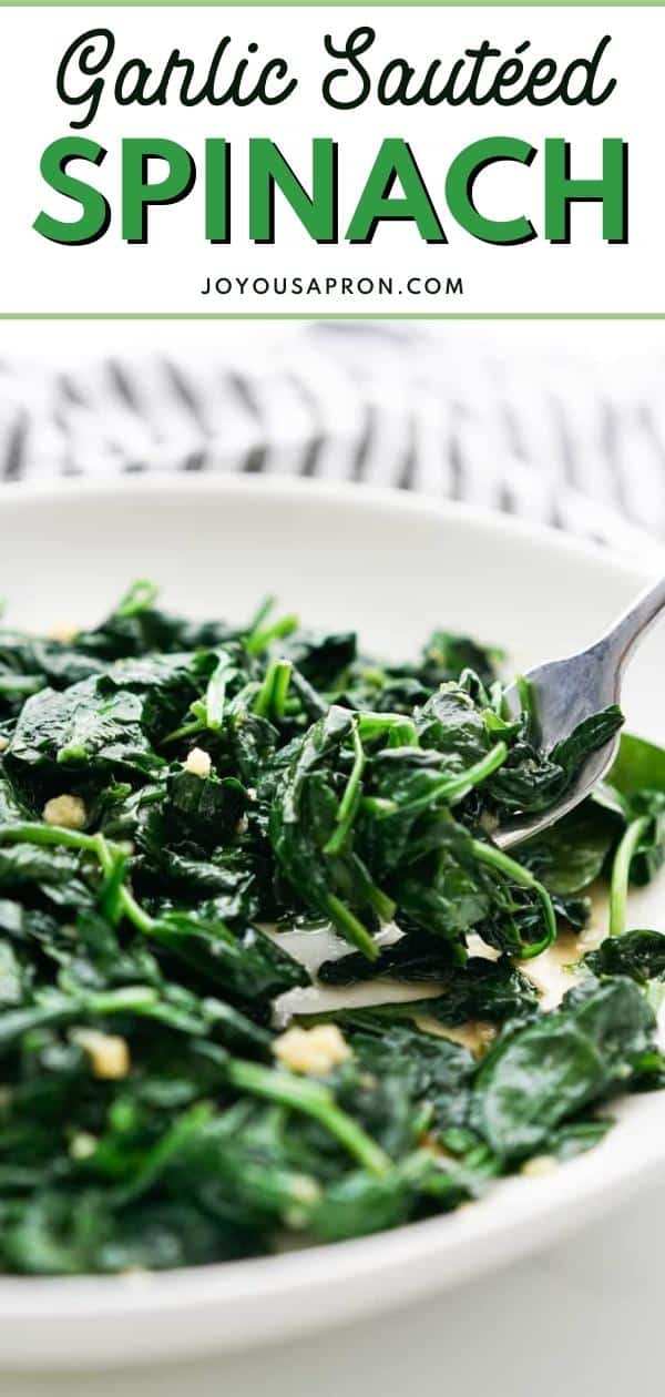 Garlic Sautéed Spinach - Easy 5-minute sautéed spinach with garlic is a simple yet flavorful vegetable dish that will make a healthy and yummy side to any meal! Made on a skillet on the stovetop. via @joyousapron